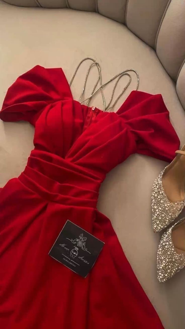 Elegant A Line Spaghetti Straps Red Long Prom Dress Evening Dresses
