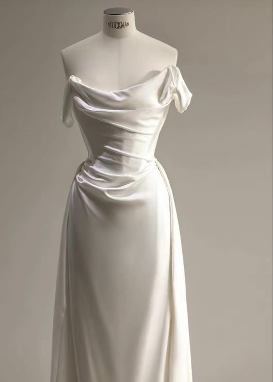 Elegant Mermaid Off The Shoulder Satin Long White Wedding Dress