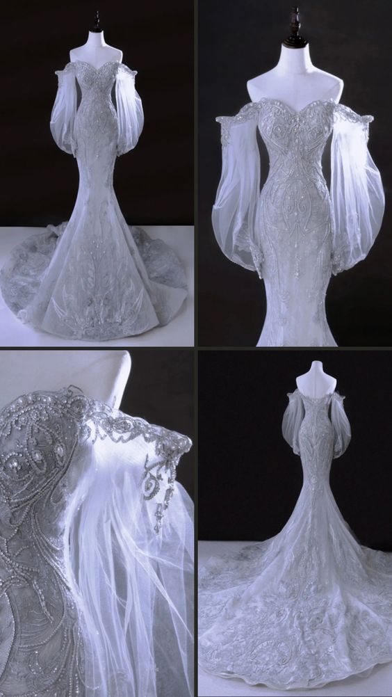 Elegant Mermaid Off The Shoulder Sequin Long Wedding Dresses