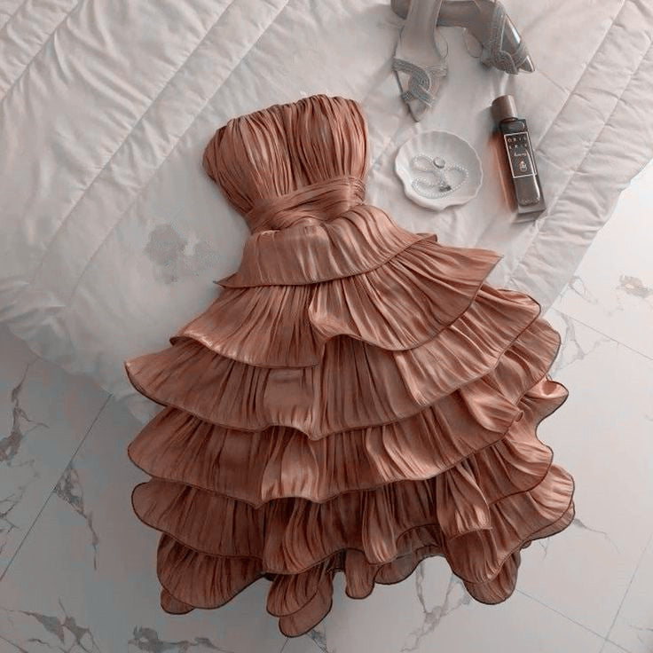 Chic Ball Gown Strapless Short Brown Homecoming Dress 18th Birthday Outfits - FashionDia