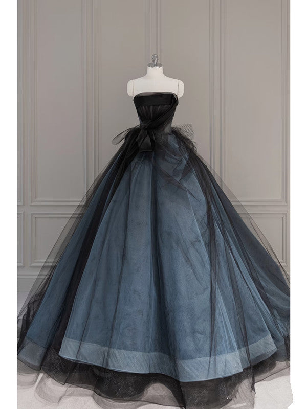 Vintage Ball Gown Strapless Blue Long Prom Dresses 1950s Retro Evening Dress - FashionDia