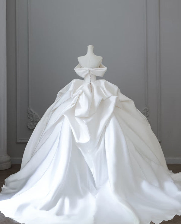 Unique Ball Gown Strapless Off-the-Shoulder Satin Long Wedding Dresses Brides Dress - View 3 | FashionDia