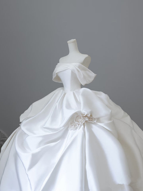 Unique Ball Gown Strapless Off-the-Shoulder Satin Long Wedding Dresses Brides Dress - View 6 | FashionDia