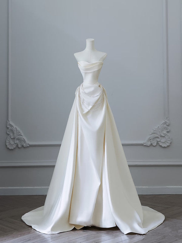 Unique Mermaid Strapless Long Wedding Dresses With Short Sleeves Brides Dress