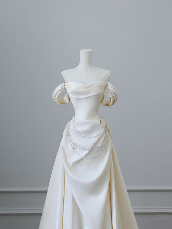 Unique Mermaid Strapless Long Wedding Dresses With Short Sleeves Brides Dress