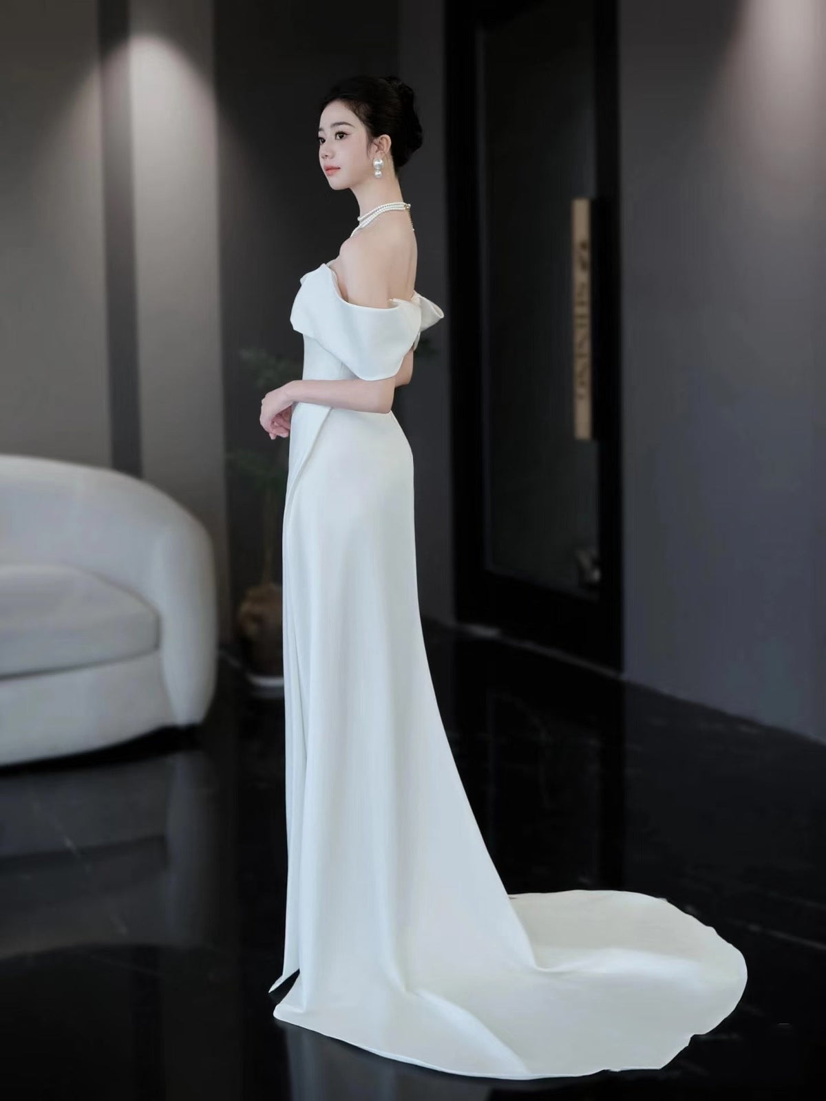 Unique Mermaid Off-the-Shoulder White Long Wedding Dresses With Short Sleeves Brides Dress - FashionDia