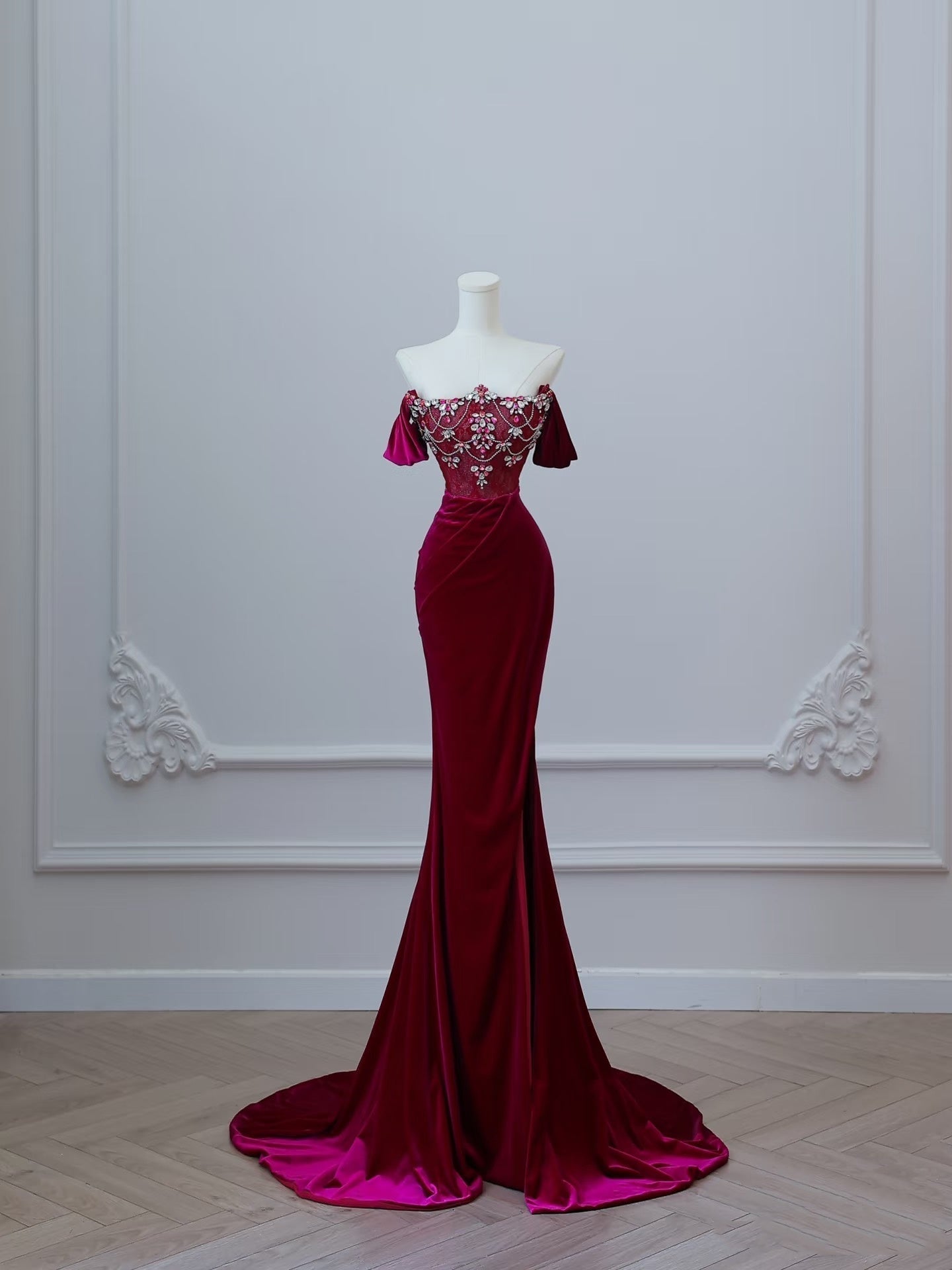 Sexy Mermaid Off The Shoulder Burgundy Long Prom Dresses Evening Gowns