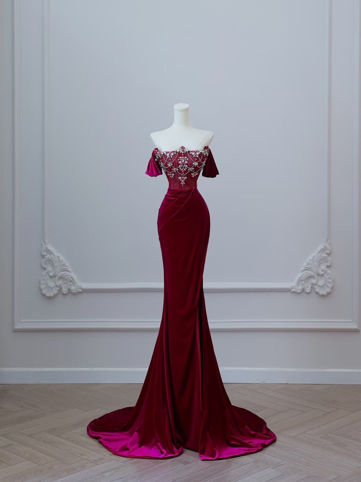 Sexy Mermaid Off-the-Shoulder Burgundy Long Prom Dresses Evening Gowns - FashionDia