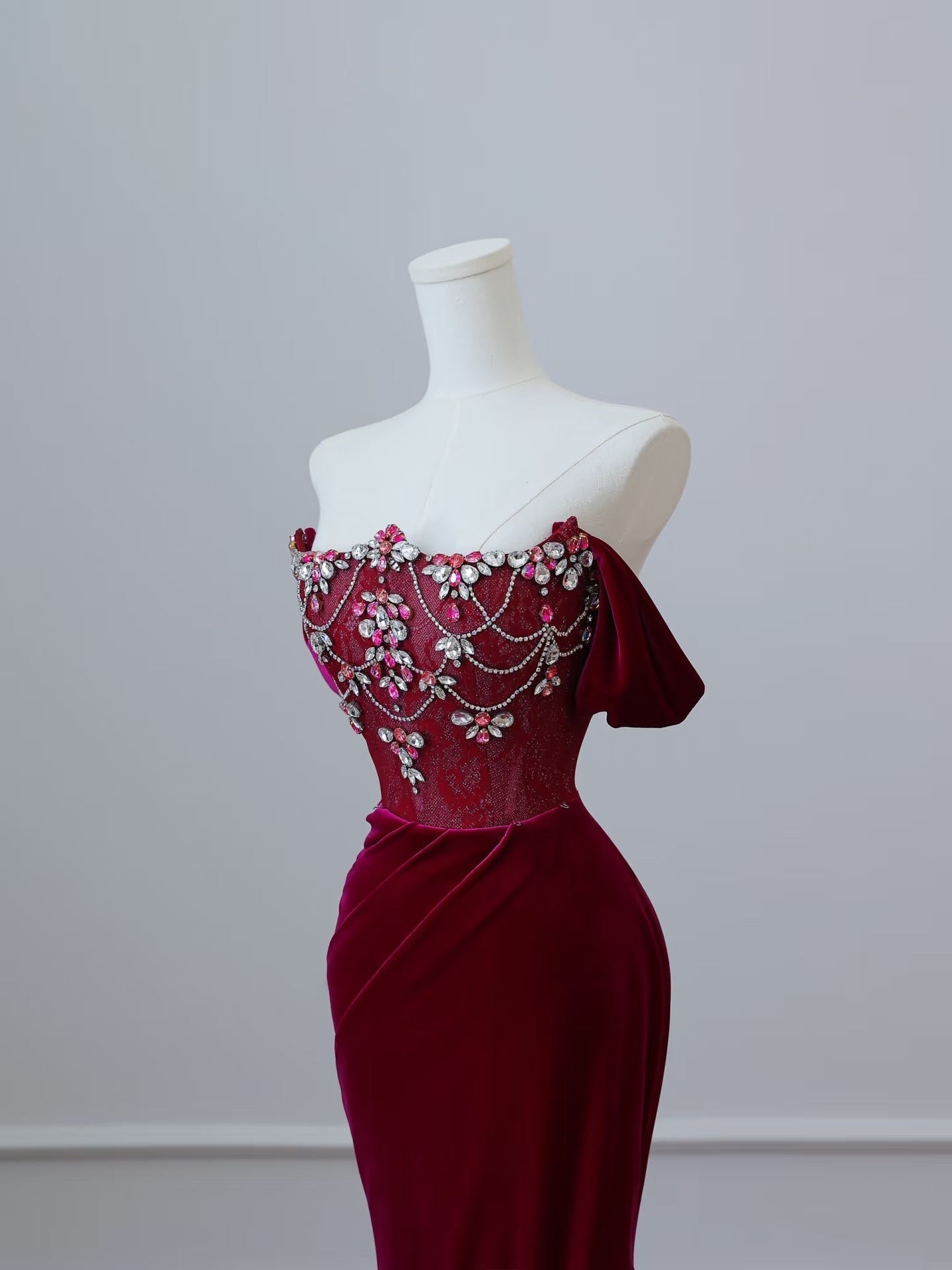Sexy Mermaid Off The Shoulder Burgundy Long Prom Dresses Evening Gowns