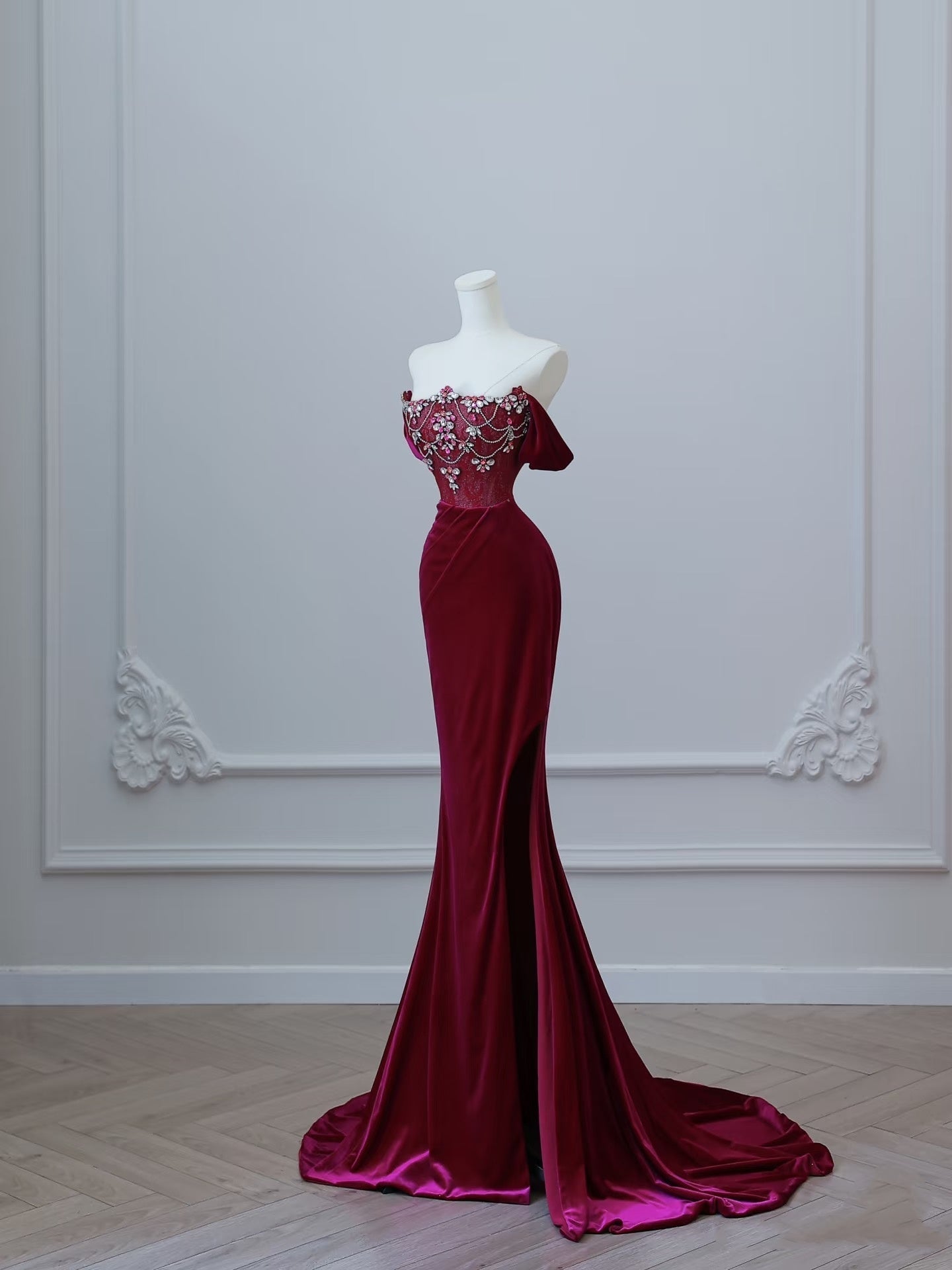 Sexy Mermaid Off The Shoulder Burgundy Long Prom Dresses Evening Gowns