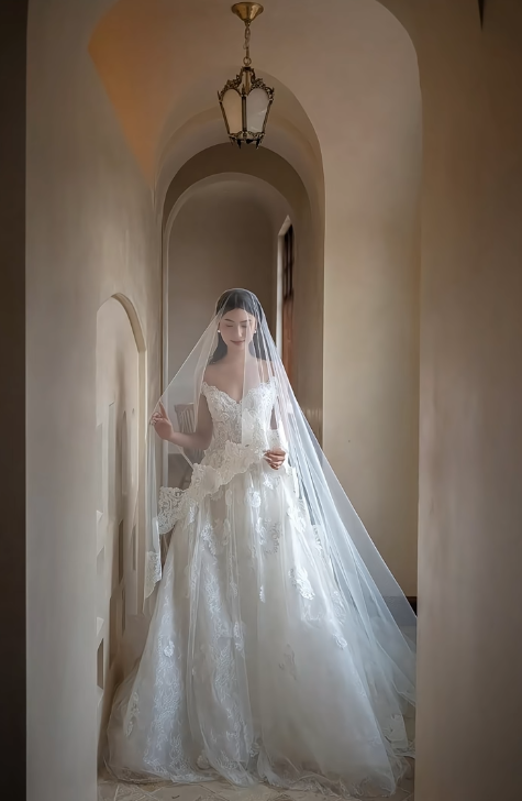 Dreamy Ball Gown Spaghetti Straps Tulle Lace Applique Long Wedding Dresses - View 4 | FashionDia