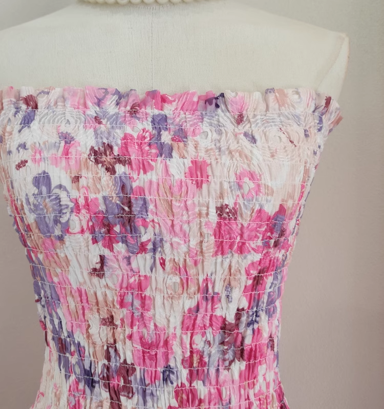 Cute A-Line Strapless Sleeveless Pink Floral Cocktail Dress Short Birthday Outfits - View 4 | FashionDia