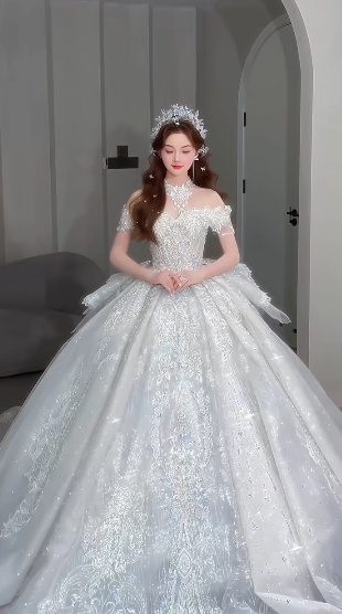 Timeless Ball Gown Off The Shoulder Tulle Sequin Beaded Long Wedding Dresses
