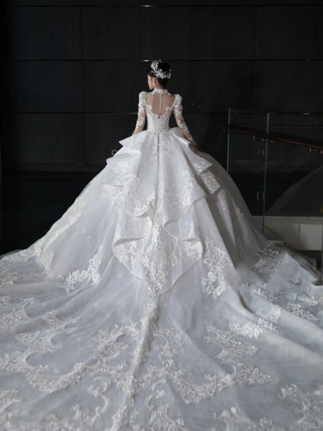 Dreamy Ball Gown Tulle Lace Applique Long Sleeves With Veil Long Wedding Dresses - View 5 | FashionDia