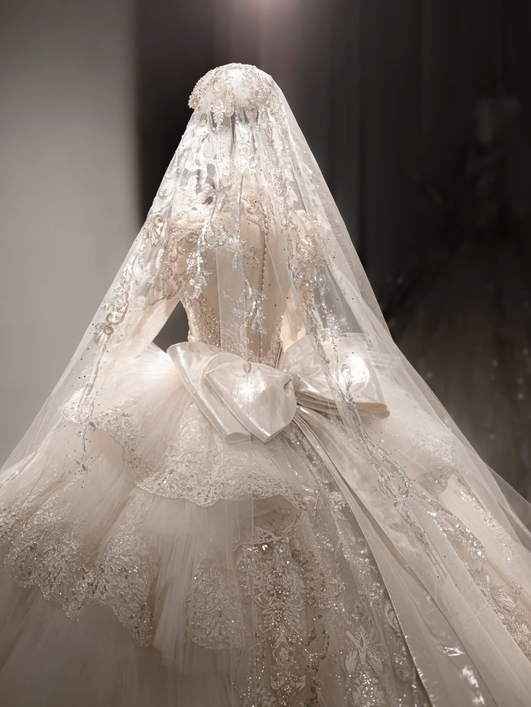 Luxurious Ball Gown Tulle Lace Sequin Beaded Long Sleeves With Veil Long Wedding Dresses - View 6 | FashionDia