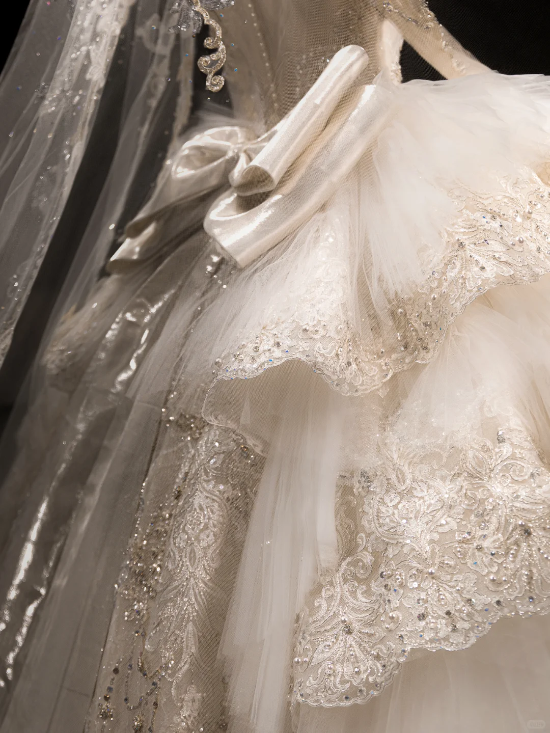 Luxurious Ball Gown Tulle Lace Sequin Beaded Long Sleeves With Veil Long Wedding Dresses - View 7 | FashionDia