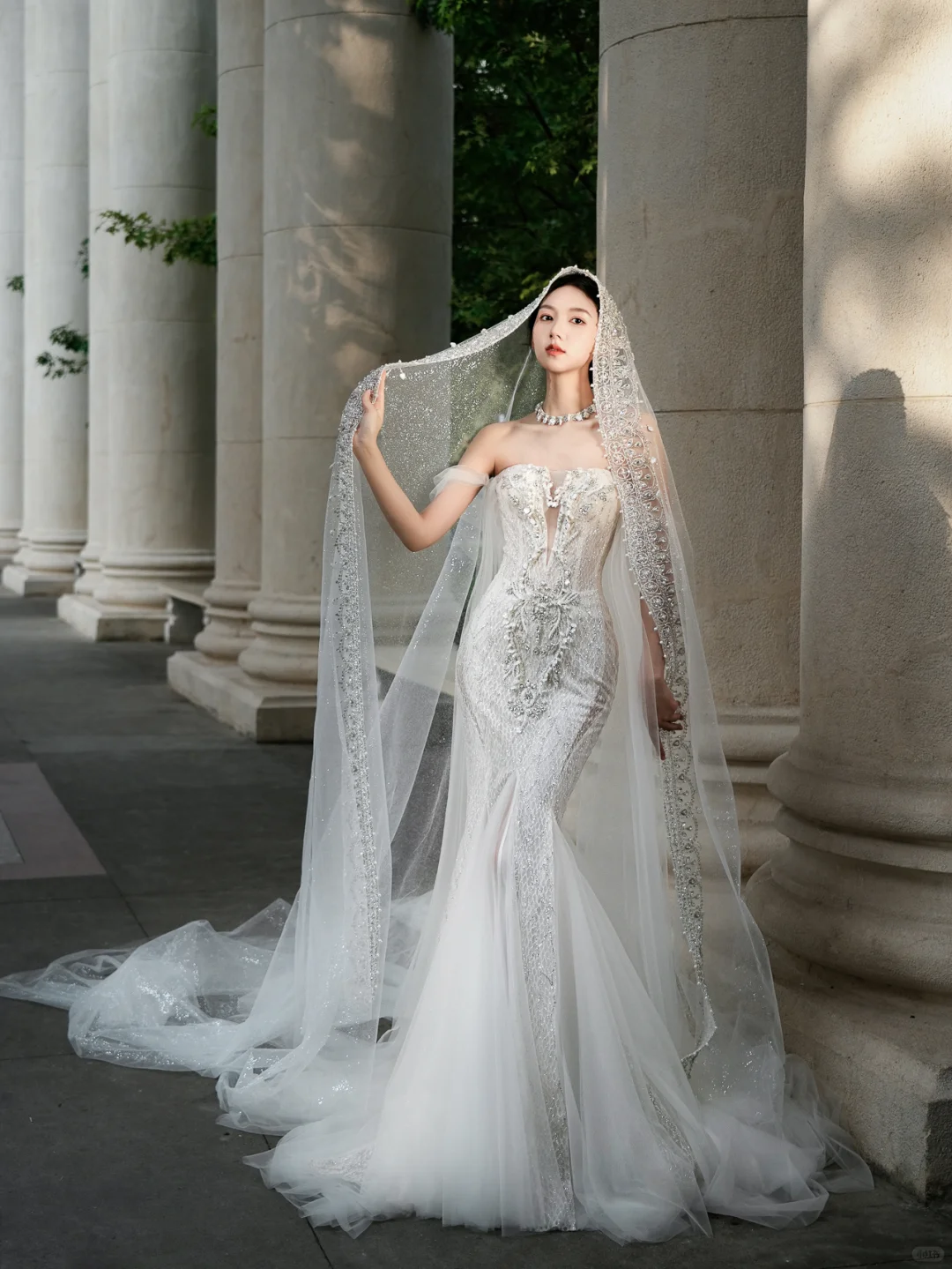 Gorgeous Mermaid Off-the-Shoulder Tulle Lace Beaded With Veil Long Wedding Dresses - View 2 | FashionDia