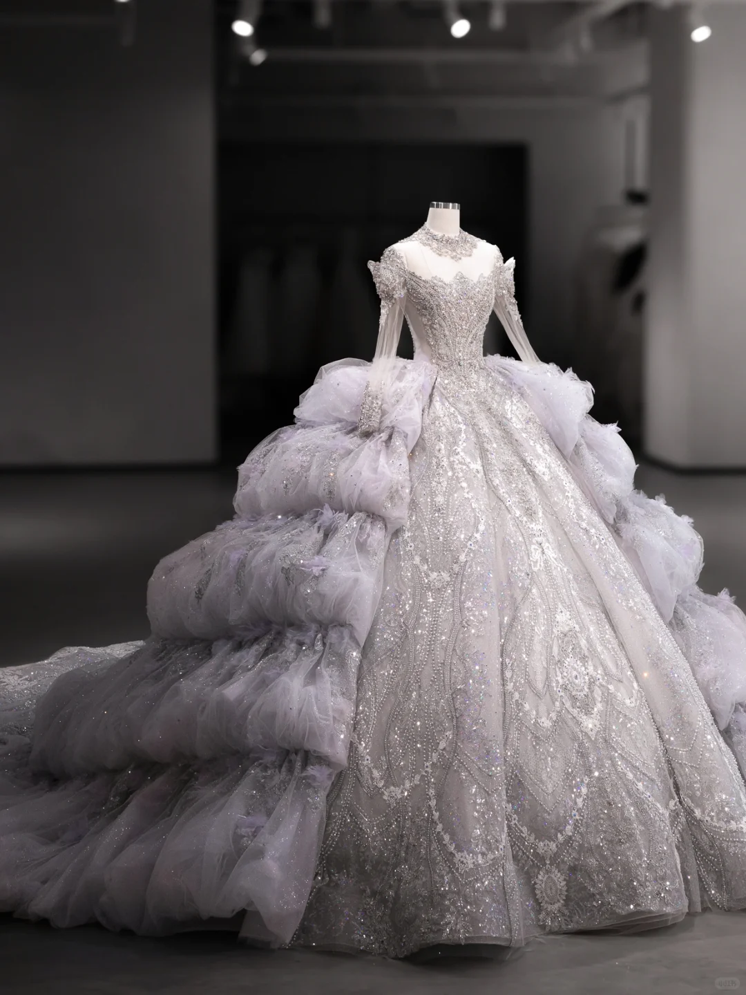 Luxurious Ball Gown Off The Shoulder Tulle Lace Sequin Beaded Long Sleeves Long Wedding Dresses