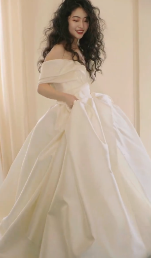 Classy Ball Gown Off The Shoulder Satin Long Wedding Dresses