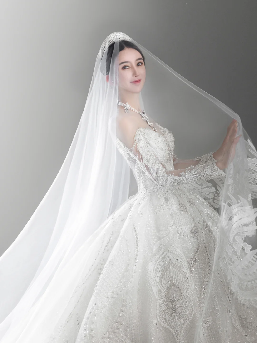 Timeless Ball Gown Off-the-Shoulder Tulle Lace Beaded Long Sleeves Long Wedding Dresses - View 4 | FashionDia