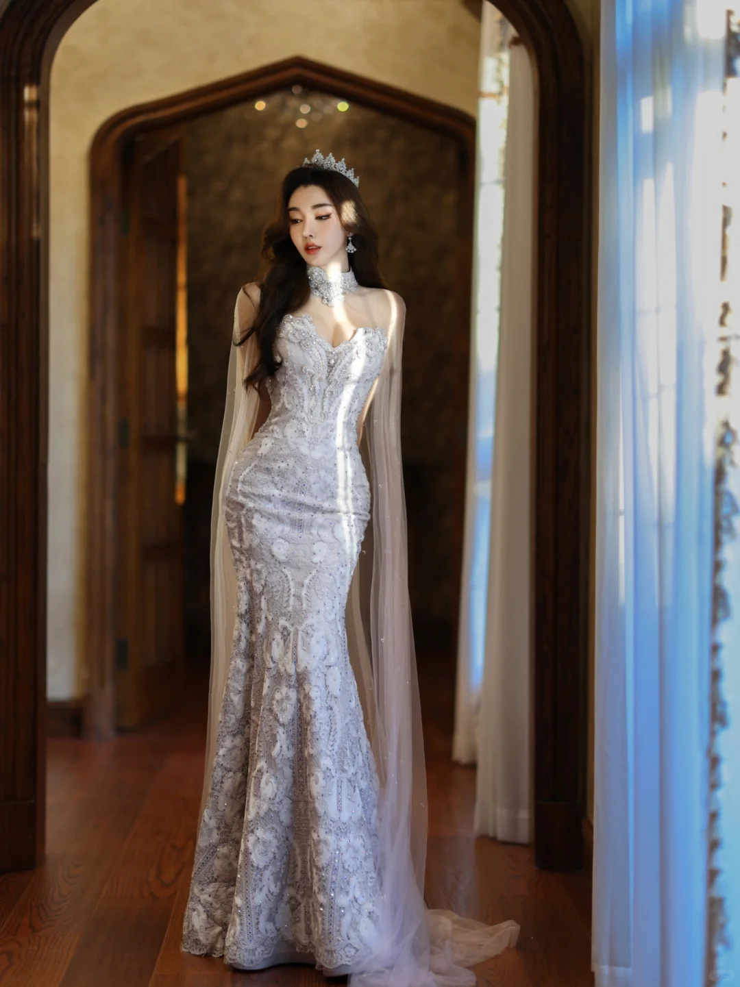 Dreamy Mermaid Strapless Satin Tulle Sequin Long Wedding Dresses