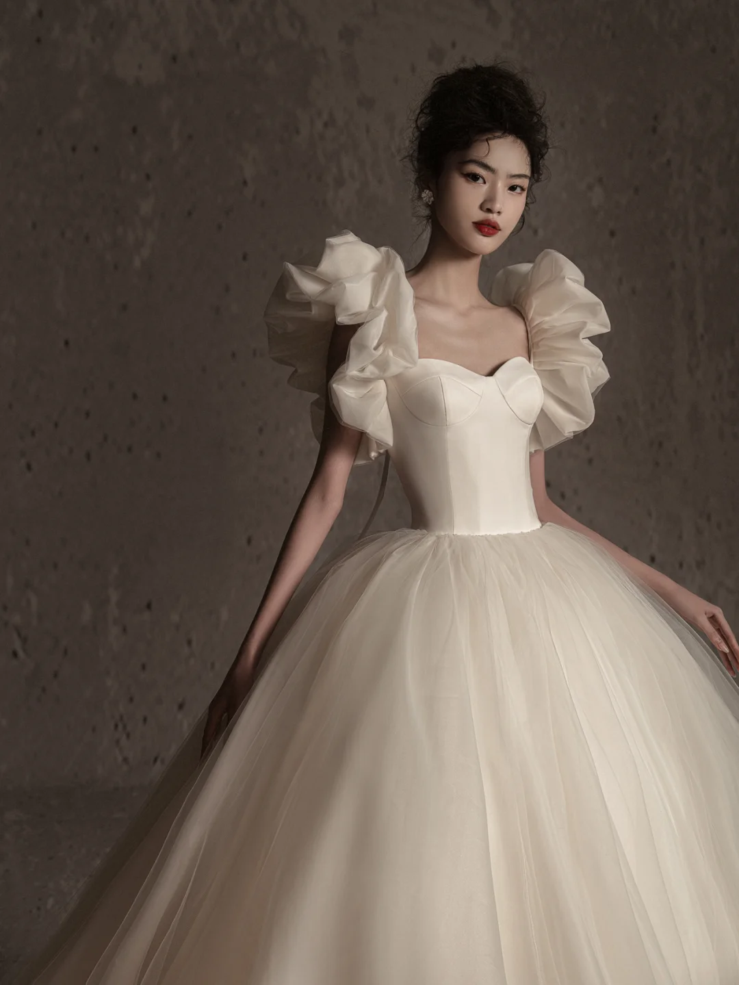 Unique Ball Gown Sweetheart Satin Tulle Long Wedding Dresses - View 4 | FashionDia