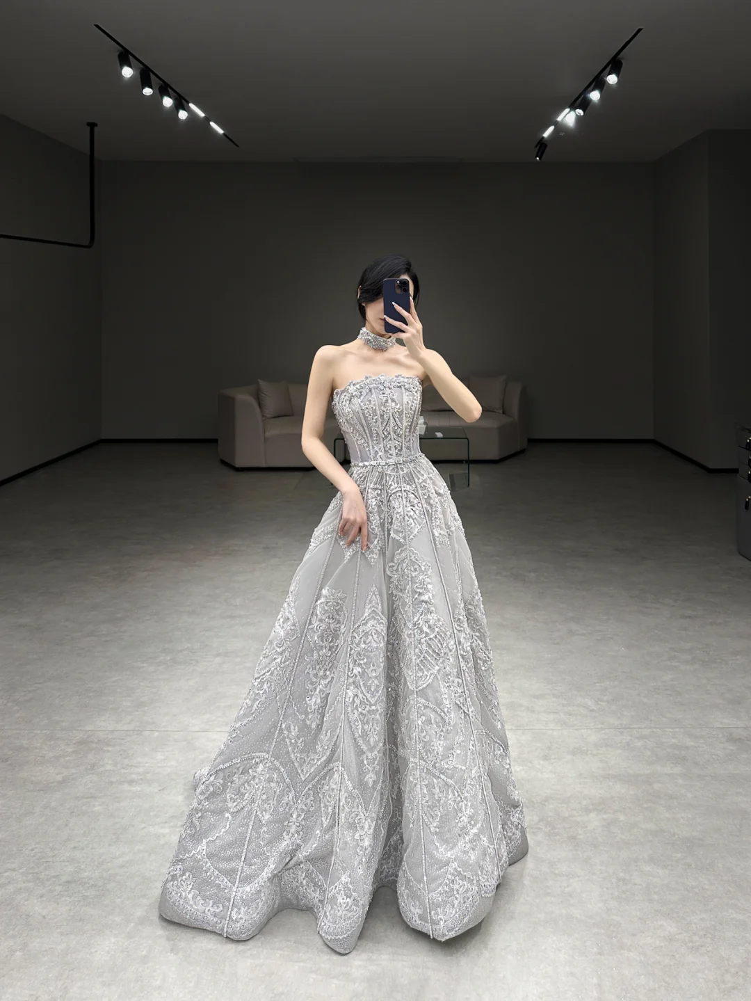 Chic Ball Gown Strapless Satin Applique Long Wedding Dresses