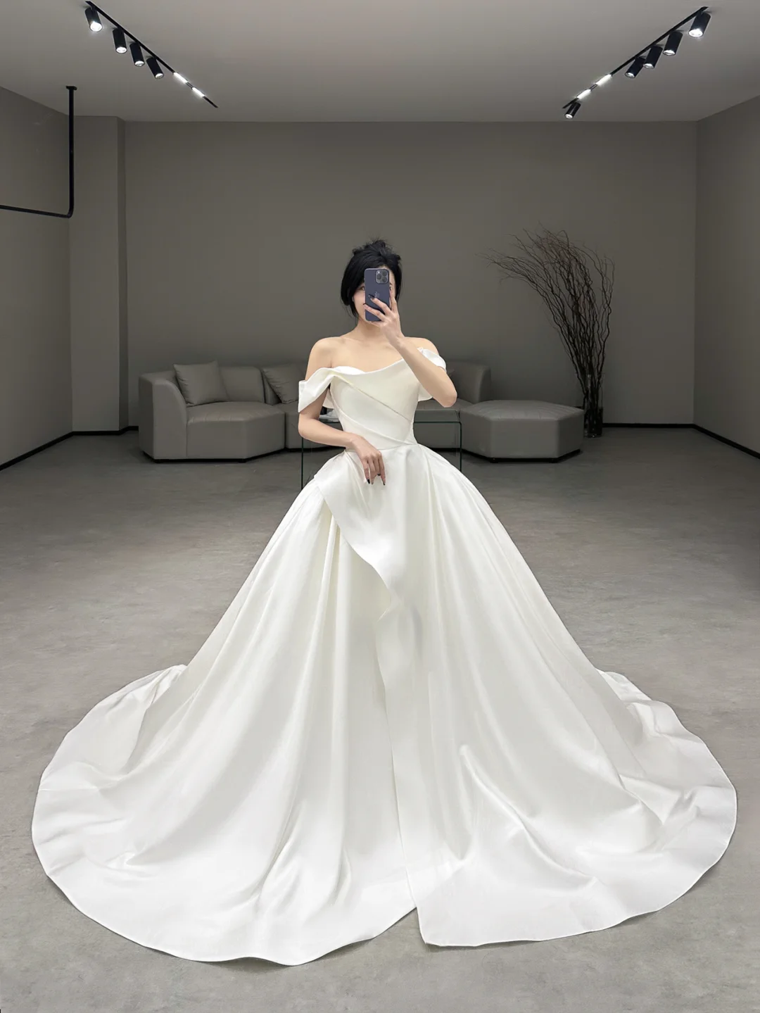 Simple Elegant Ball Gown Off The Shoulder Satin Long Wedding Dresses - VelvetHem