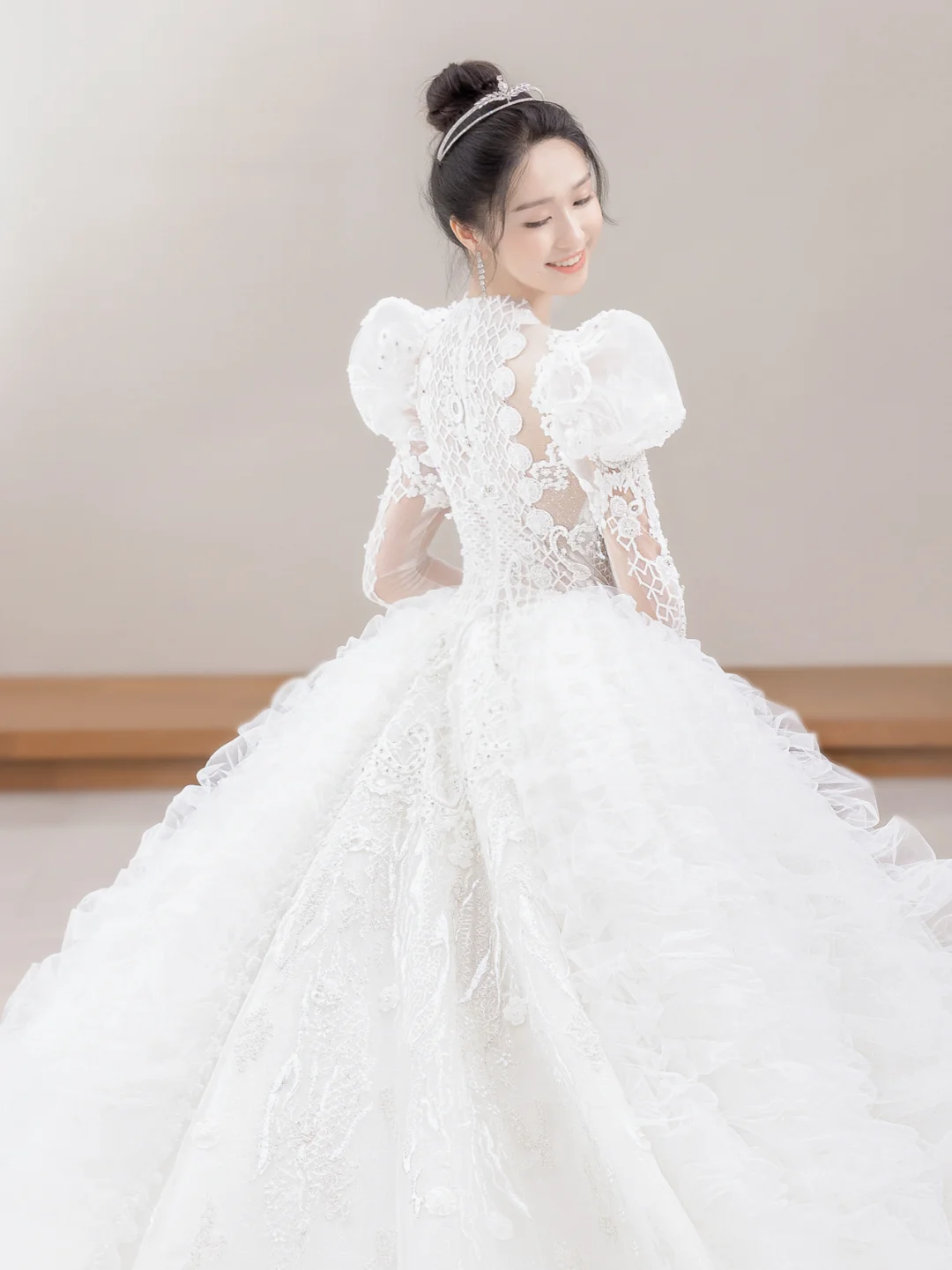 Timeless Ball Gown Tulle Lace Applique Long Sleeves With Veil Long Wedding Dresses - View 3 | FashionDia