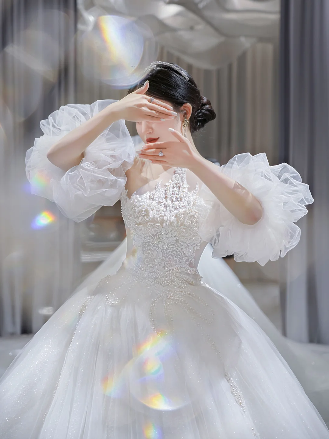 Pretty Ball Gown Tulle Lace Applique Short Sleeves Long Wedding Dresses - View 2 | FashionDia