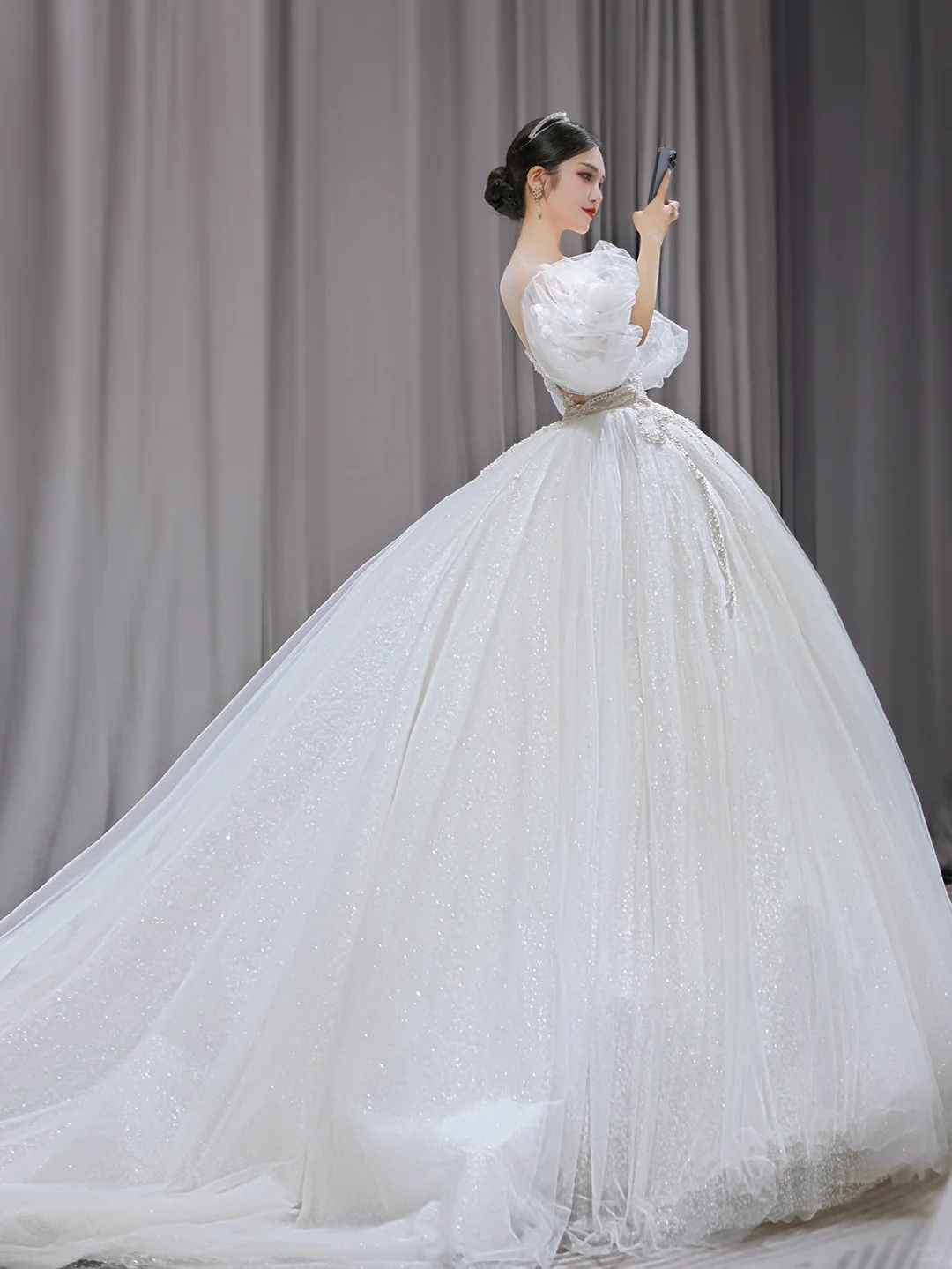 Pretty Ball Gown Tulle Lace Applique Short Sleeves Long Wedding Dresses - View 4 | FashionDia
