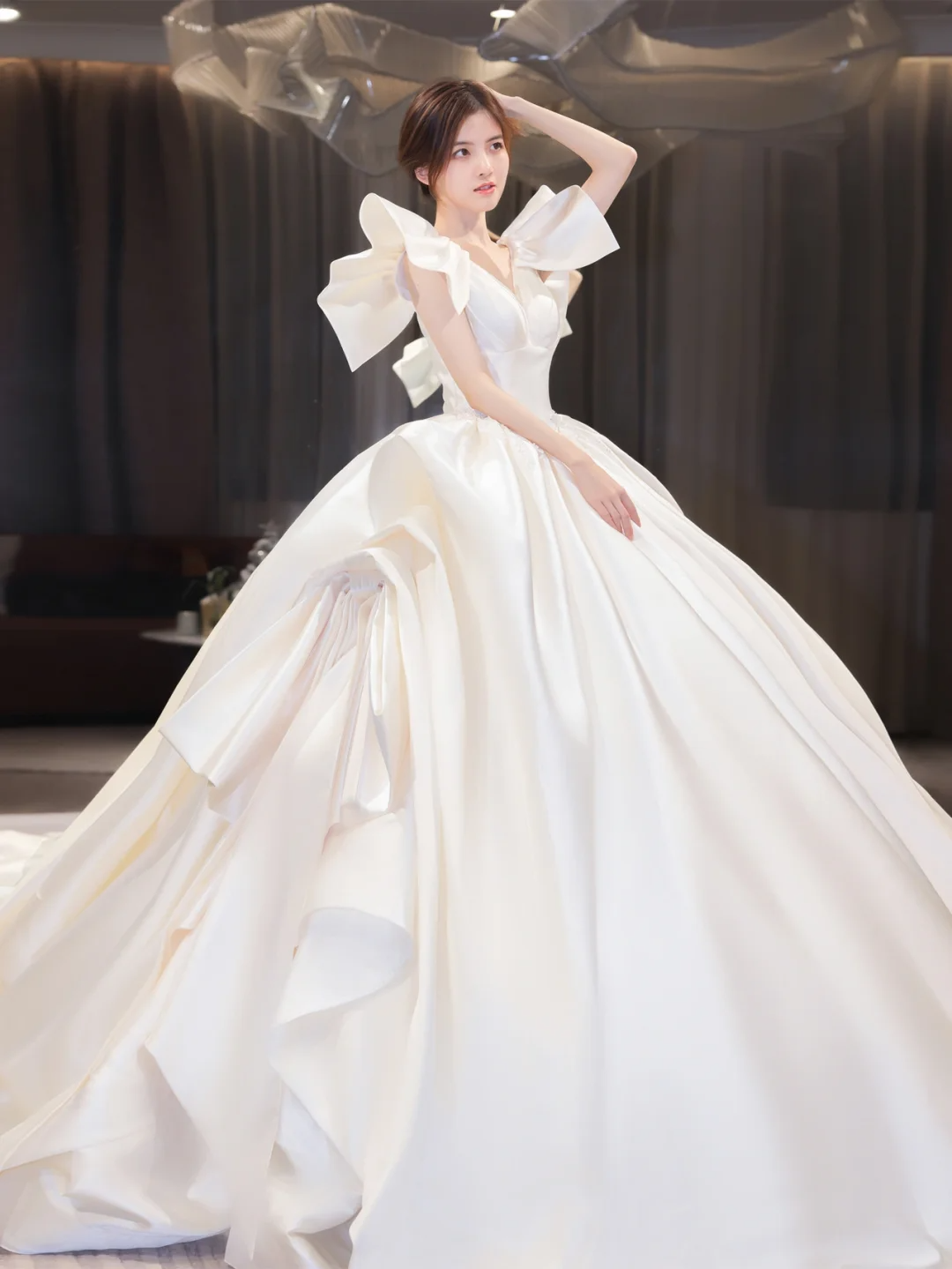 Elegant Ball Gown Off The Shoulder Satin Long Wedding Dresses