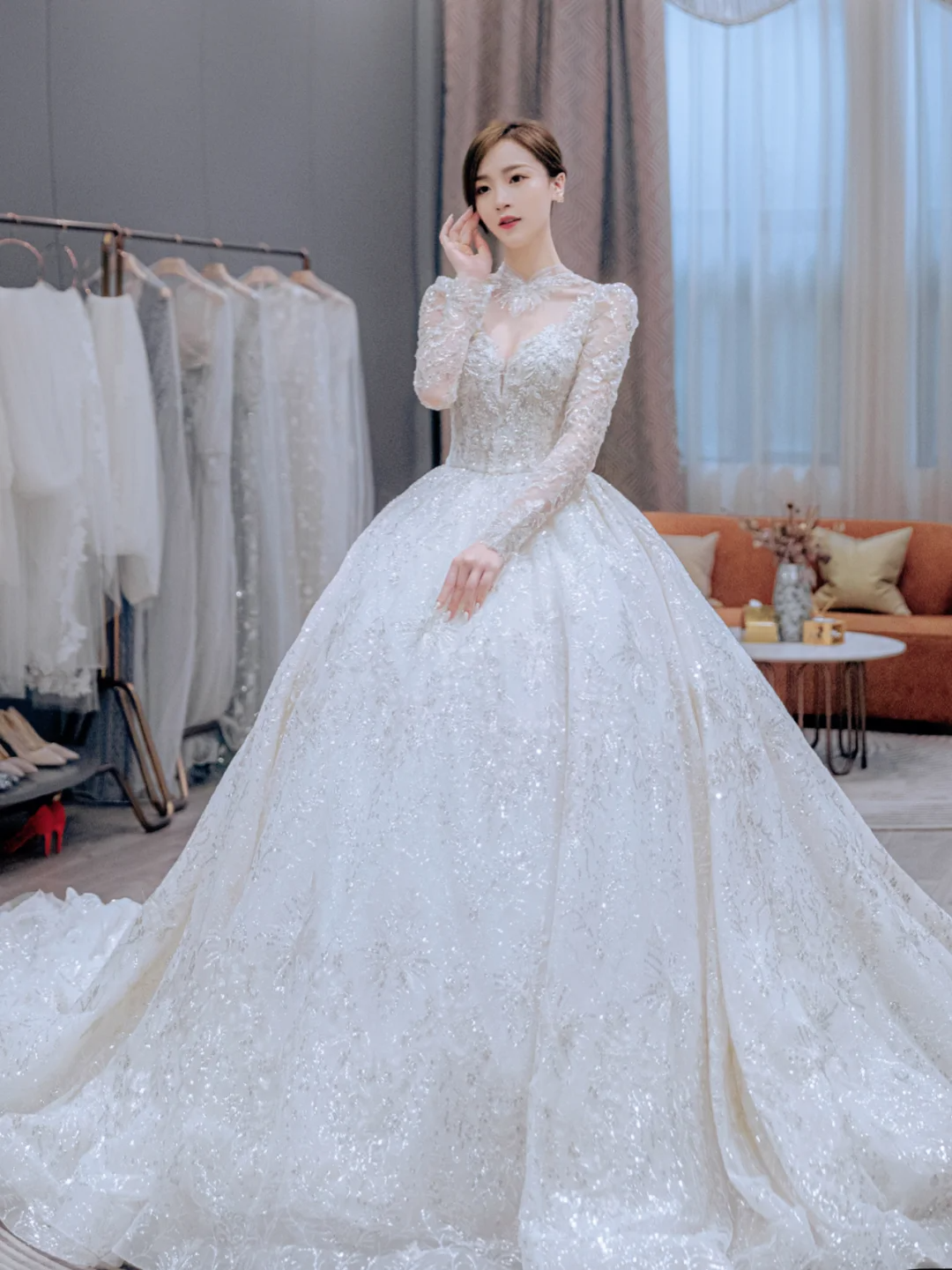 Timeless Ball Gown Tulle Lace Sequin Long Sleeves Long Wedding Dresses