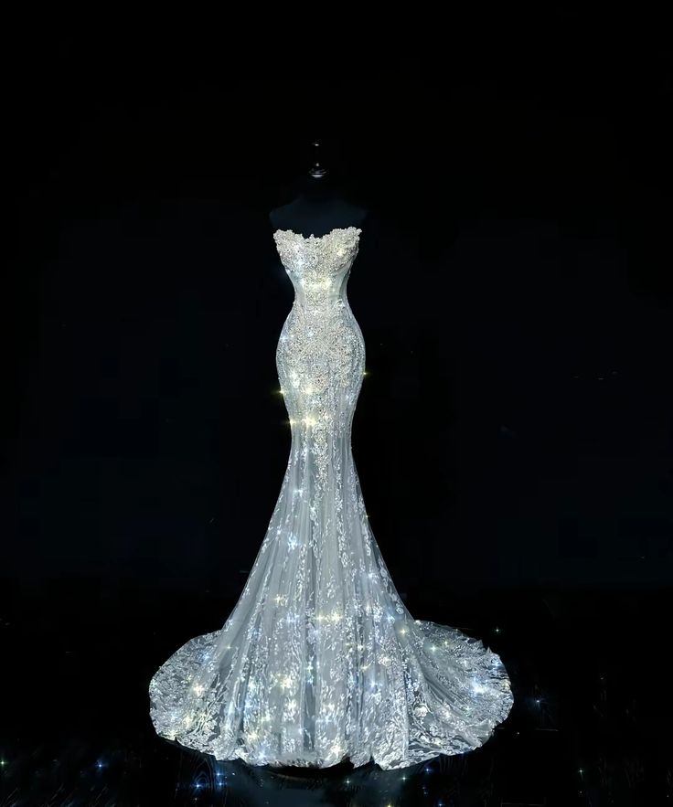 Timeless Mermaid Strapless Tulle Lace Sequin Long Wedding Dresses