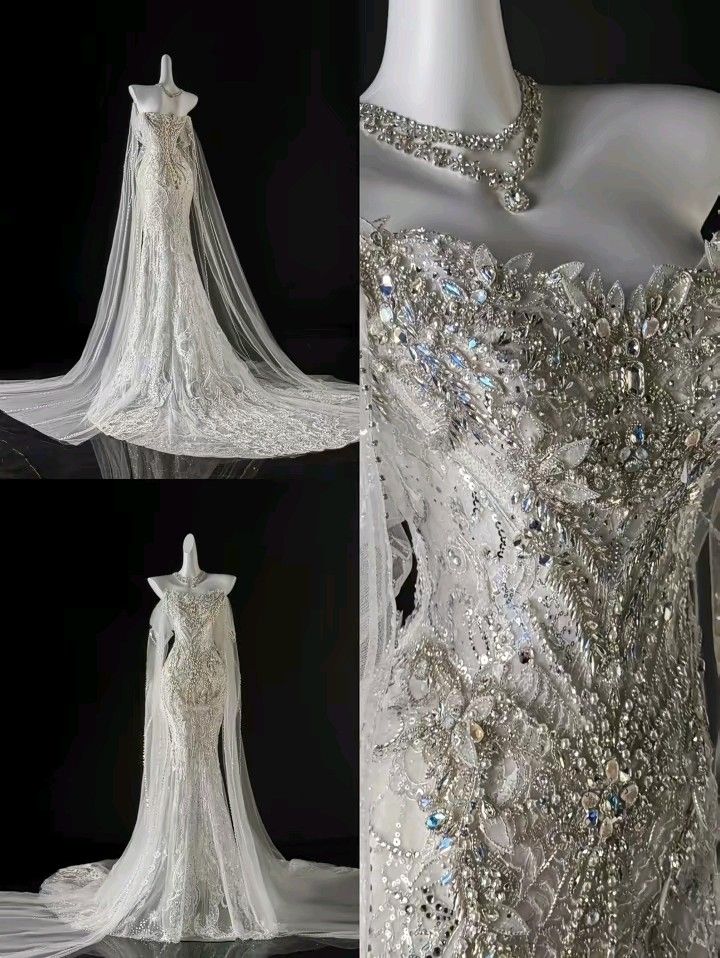 Gorgeous Mermaid Strapless Tulle Lace Sequin Beaded Long Wedding Dresses - FashionDia