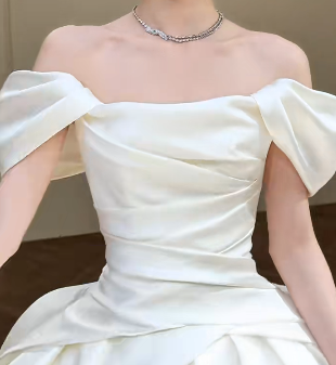 Elegant Ball Gown Off-the-Shoulder Satin Long Wedding Dresses - View 2 | FashionDia