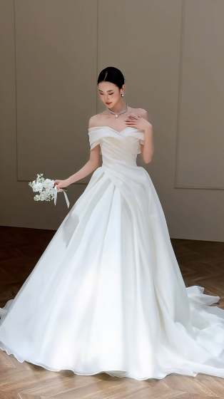 Elegant Ball Gown Off The Shoulder Chiffon Long Wedding Dresses