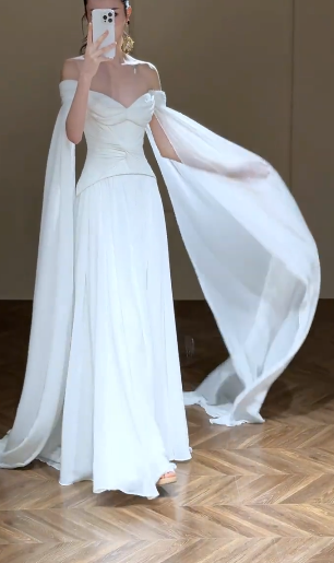 Eelgant A Line Off The Shoulder Chiffon Long Wedding Dresses