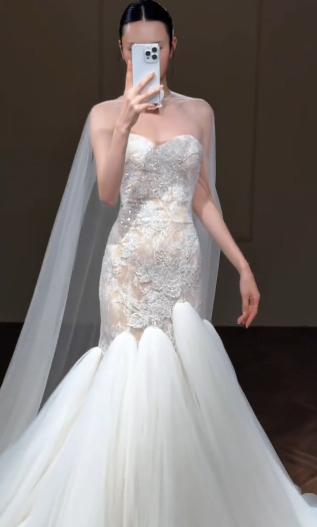Dreamy Mermaid Sweetheart Tulle Lace Long Wedding Dresses