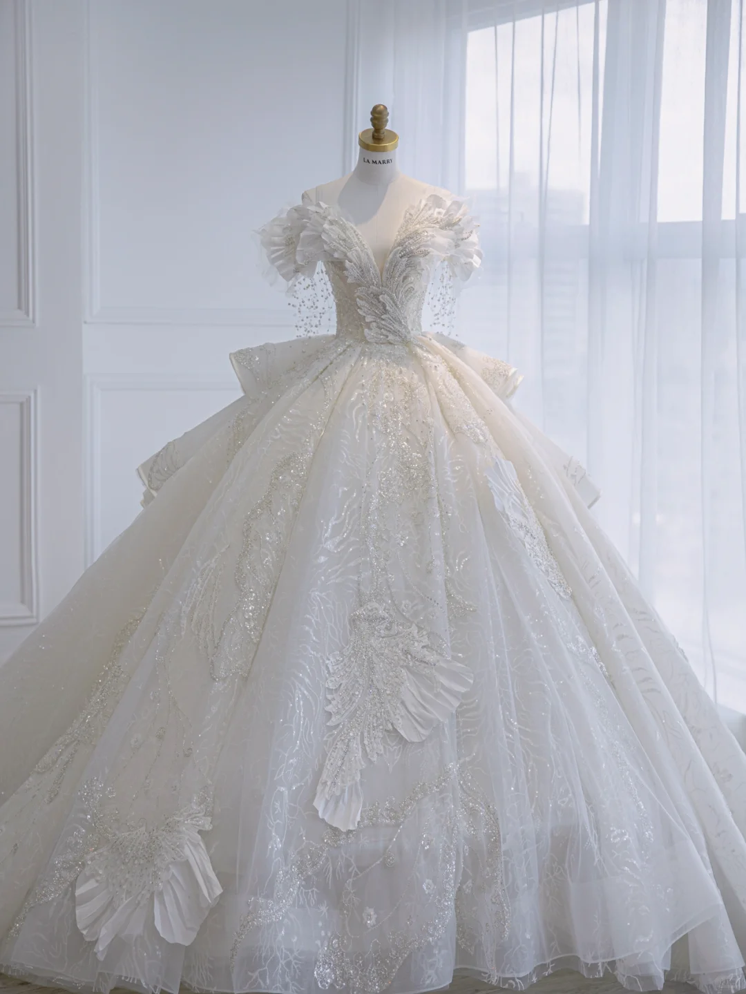 Timeless Ball Gown Off The Shoulder Tulle Sequin Beads Long Wedding Dresses
