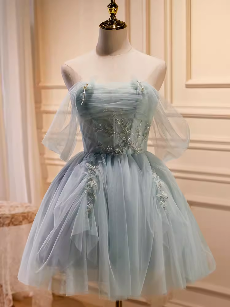 Elegant Ball Gown Off-the-Shoulder Tulle Party Dress Lace Homecoming Dresses - View 2 | FashionDia