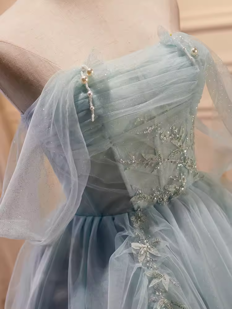 Elegant Ball Gown Off-the-Shoulder Tulle Party Dress Lace Homecoming Dresses - View 4 | FashionDia