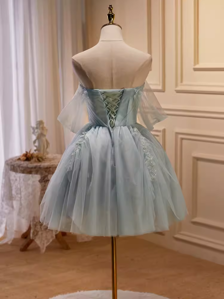 Elegant Ball Gown Off-the-Shoulder Tulle Party Dress Lace Homecoming Dresses - View 3 | FashionDia