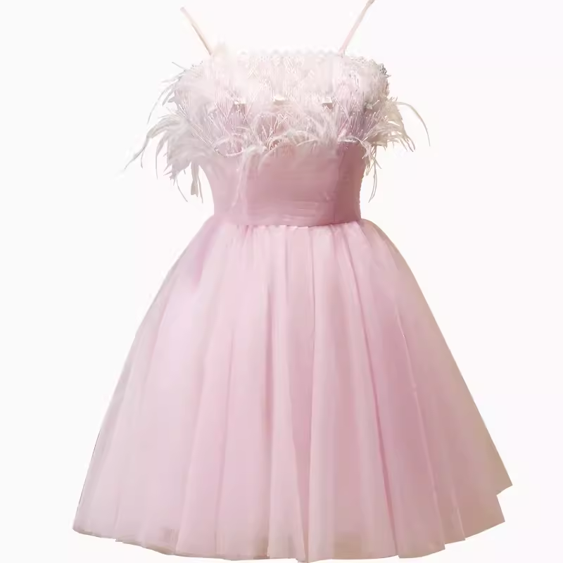 Elegant Ball Gown Spaghetti Straps Party Dress Pink Homecoming Dresses - View 3 | FashionDia