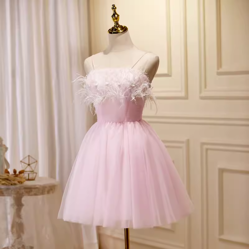 Elegant Ball Gown Spaghetti Straps Party Dress Pink Homecoming Dresses - FashionDia