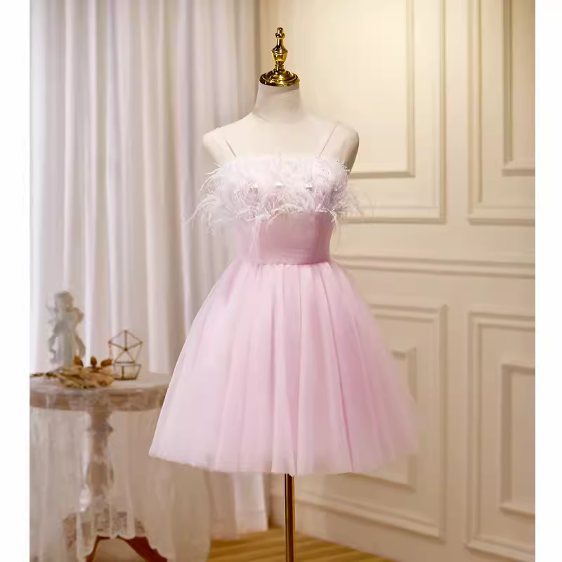 Elegant Ball Gown Spaghetti Straps Party Dress Pink Homecoming Dresses - View 2 | FashionDia