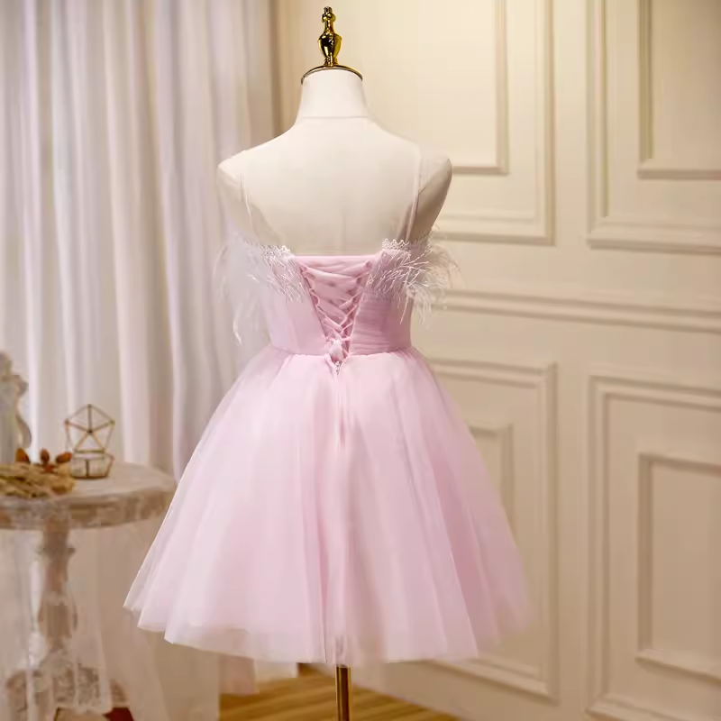 Elegant Ball Gown Spaghetti Straps Party Dress Pink Homecoming Dresses - View 4 | FashionDia