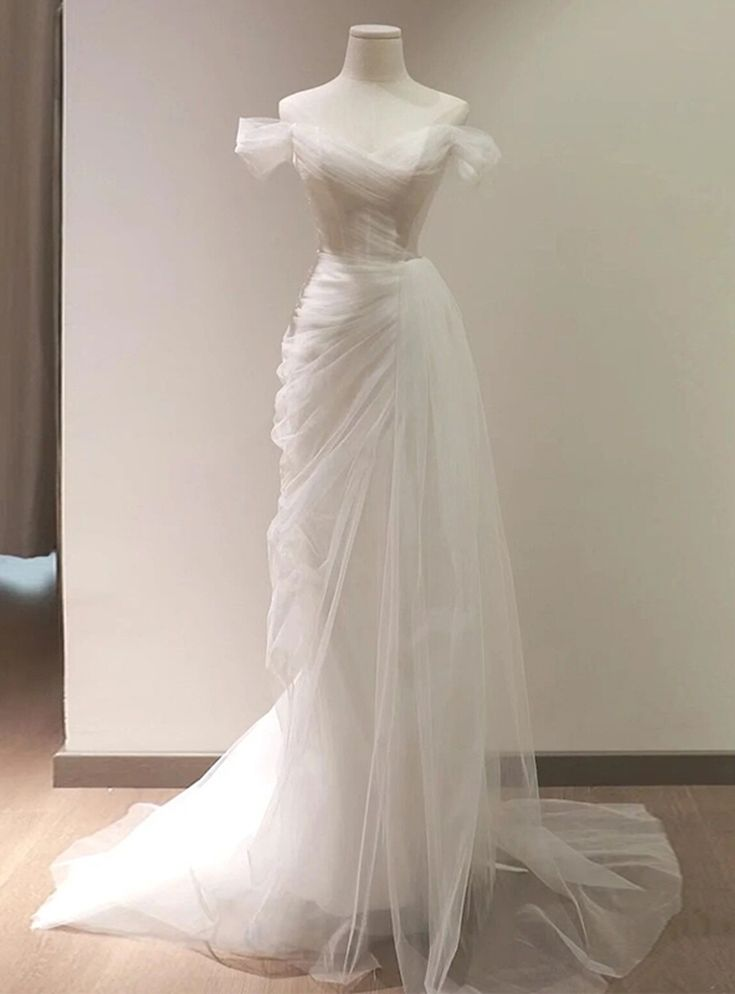 Fairy Mermaid Off The Shoulder Tulle Long Wedding Dresses