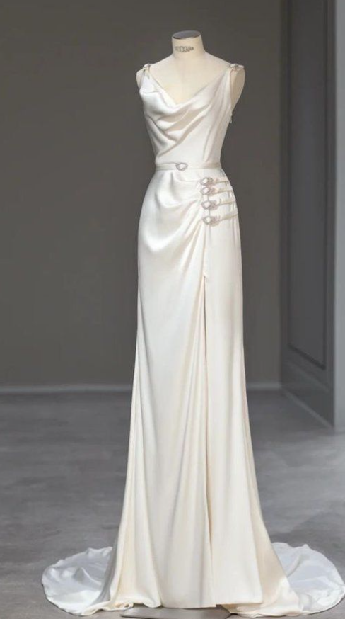 Dreamy Mermaid Spaghetti Straps Satin Long Wedding Dresses