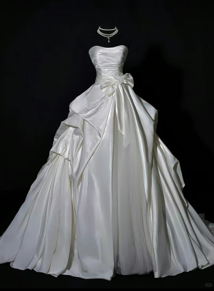 Dreamy Ball Gown Strapless Satin Long Wedding Dresses